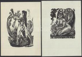 Nagy Lázár László (1935-): Erotikus ex libris (3db) fametszet, papír, jelzett a dúcon, 8×6 cm