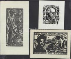 5 db ex libris, különböző technikák, papír, kettő jelzett a dúcon, 6×6-15×8 cm