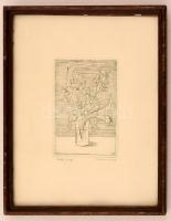 Takács Dezső (1933-): Virágcsendélet. Rézkarc, papír, jelzett, üvegezett keretben, 11×7 cm