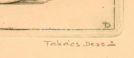 Takács Dezső (1933-): Virágcsendélet. Rézkarc, papír, jelzett, üvegezett keretben, 11×7 cm