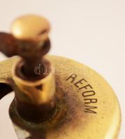 "Reform" feliratú réz-üveg kisméretű borsdaráló, m: 11 cm