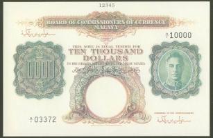 Malajzia 1942. 10.000$ egyoldali modern essay eredeti nyomólemezzel nyomva T:I