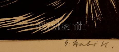 Gáborjáni Szabó Kálmán (1897-1955): Este erdőben. Fametszet, papír, jelzett, 8×12 cm