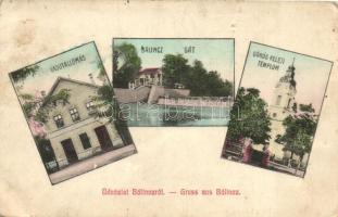 Bálinc, Balint; Vasútállomás, gát, görögkeleti templom, kiadja Szász Jenő és Társa / railway station, dam, church (EB)