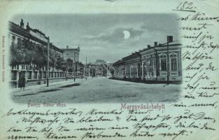 Marosvásárhely, Targu Mures; Baross Gábor utca, éjjel, kiadja Holbach E. / street at night (EB)