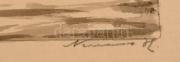 Olvashatatlan jelzéssel: Havas táj kunyhóval. Akvarell, papír, 12×17 cm