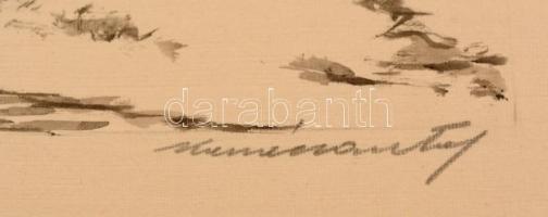 Olvashatatlan jelzéssel: Kanyarodó havas út. Akvarell, papír, 12×17 cm