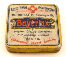 cca 1910 Bayer Antal Gyógszertár hashajtója, fém doboz, kopott, 5x5x1 cm