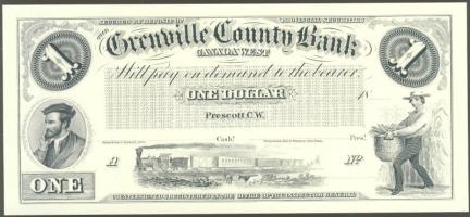 Kanada 1856-57. 1$ ki nem adott bankjegy Proof Print egy oldalas modern essay eredeti nyomólemezzel nyomva T:I