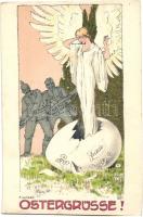 Ostergrüsse! Friede / WWI Military Easter greeting art postcard, litho s: E. Kutzer