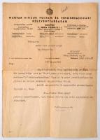 1941 Magyar Folyam és Tengerhajózási Részvénytársaság jutalomról értesítés az ST 9. hajó kapitányának