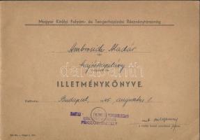 1941 Magyar Folyam és Tengerhajózási Részvénytársaság hajóskapitány illetménykönyve