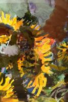 Uhrig Zsigmond (1919-1993): Napraforgós csendélet. Olaj, farost, jelzett, üvegezett keretben, 60×80 ...