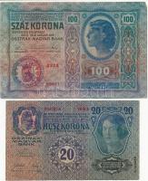1912. 100K + 1913. 20K mindkettő "BIHAR VÁRMEGYE VÁRADSZENTMÁRTON KÖZSÉG 1910" felülbélyeg...