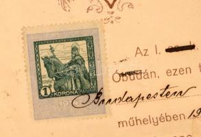 1919 Tanoncz Levél Ó-Budai Hajógyár Igazgatósága, okmánybélyeggel, hajtogatva, 45x31cm