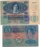 1913. 20K + 1914. 50K mindkettő hamis  "Temes Vármegye Vinga Község" felülbélyegzéssel (fa...