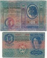 1912. 100K + 1913. 20K mindkettő hamis ""Bács-Bodrog Vármegye Péterréve Község" felül...