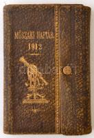 1912 Műszaki naptár. Rengeteg hasznos adattal, néhány, információt nem tartalmazó naptárlap hiánnyal, 416p. Egészbőr kötésben