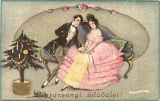 'Karácsonyi üdvözlet' / Christmas greeting card, romantic couple, Italian art postcard, Ballerini & Fratini No. 251. s: Chiostri