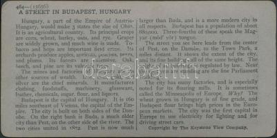 cca 1910 Budapest, Andrássy út sztereo fotó, hátoldalon a város ismertetésével