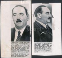 1953, 1956 Nagy Imre miniszterelnöké választásakor kiadott két amerikai sajtófotó. Az egyik 1953-ból, a másik 1956 október 24-én. egyik gyűrött 10x19 cm