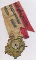 1928. Országos Junior Bajnokság - Pápa 1928 festett Br céllövő sport díjérem, szalagon (33x38mm) T:2 kopott festés