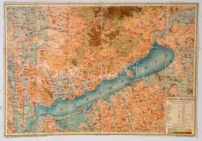 cca 1910 A Balaton és környékének turistatérképe, rajzolta és metszette: Schubert Ignácz. Litografált térkép vászonra kasírozva, 47x66cm Szép állapotban