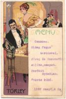 Törley pezsgő, étlap / Hungarian champagne advertisement with menu, litho art postcard (fl)