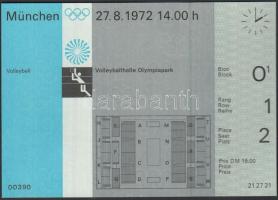 1972 München Olimpiai belépő röplabdára, szép állapotban / 1972 Munich Olympic ticket for wolleyball  in good condition, 10,5x15cm