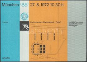 1972 München Olimpiai belépő jéghokira, szép állapotban / 1972 Munich Olympic ticket for hockey in good condition, 10,5x15cm