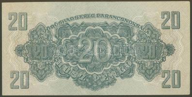 1944. 20P "V.H." erősen lefelé csúszott nyomat, előlapon erős fehér csík (vágatvonal) a fe...