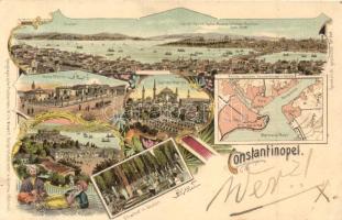 Constantinople, Istanbul; General view, mosque, map, Geographische Postkarten Verlag Wilhelm Knorr, Art Nouveau, litho (EK)