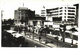 1942 Ankara, Angora; Street, statue, bank, buses, photo (EK)