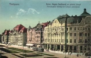 Temesvár, Timisoara; Ferdinánd király út, Lloyd palota, villamos / street, palace, tram (ragasztónyom / gluemark)