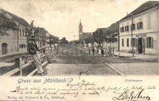 Szászsebes, Mühlbach; Griechen utca, Josef Glaser üzlete / Griechengasse / street, shop (EK)