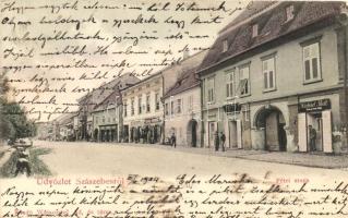 Szászsebes, Mühlbach; Pétri utca, Michael Theil és Adolf Weissörtel üzlete, kiadja Weissörtel Adol / street, shops  (EK)