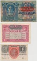 1913. 20K + 1916. 1K + 1917. 2K mindhárom "Deutschösterreich" felülbélyegzéssel és hamis &...