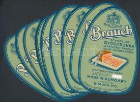 cca 1930 Brauch gyógysonka címkéje 10 db, mind szép állapotban / 10 ham labels 19x12 cm