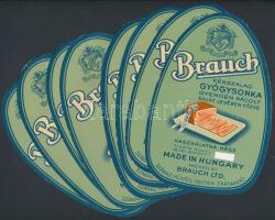 cca 1930 Brauch gyógysonka címkéje 8 db, mind szép állapotban / 8 ham labels 19x12 cm