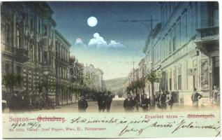 Sopron, Oedenburg; Erzsébet utca, este, villamos