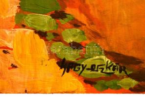 Nagy jelzéssel: Utca részlet. Olaj, falemez, 45×40 cm