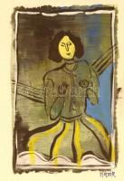 Kádár jelzéssel: Hölgy sárga csikos szoknyában. Vegyes technika, papír, 18×11 cm