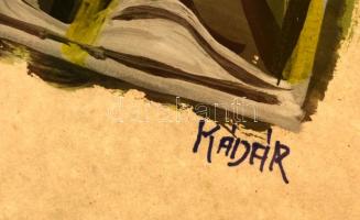 Kádár jelzéssel: Hölgy sárga csikos szoknyában. Vegyes technika, papír, 18×11 cm