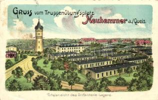 Swietoszów, Neuhammer am Queis; Truppenübungsplatz, Infanterie Lagers / infantry barracks, litho (Rb)