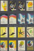 224 db belga közepes és 3 db nagy gyufacímke 13 db kartonlapon sport és reklám témában