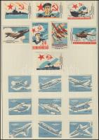 143 db  szovjet gyufacímke 8 db kartonlapon(repülők, űrhajók)