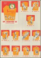 283 db magyar közepes és 14 db nagy gyufacímke 20 db kartonlapon(Bp. Honvéd SE, fegyveres erők napja...