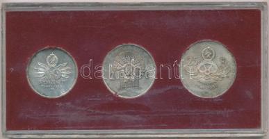 1956. 10Ft + 20Ft + 25Ft Ag "10 éves a Forint" sor bordó MNB tokban T:2