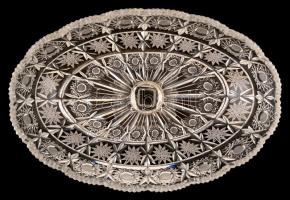 Ólomkristály kínáló tál, metszett, hibátlan, 30x20x14 cm