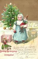 Christmas, girl, puppets, golden litho (EK)